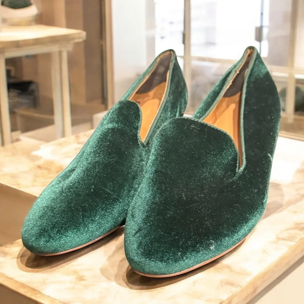 J. Crew academic green velvet flats loafers size 9